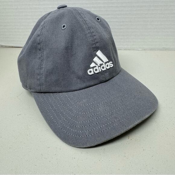 Adidas Blue Grey Cotton Baseball Hat Mens Casual Classic 3 Stripe Logo Gray - Picture 1 of 8